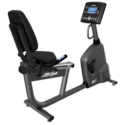 The Life Fitness RS1 Lifecycle Exercise Go Console Bike, showcasing its comfortable step-through design and console