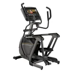 The Matrix E50 Elliptical 22 inch XUR Compact Suspension Elliptical with its large 22-inch XUR touchscreen console, showcasing its sleek design