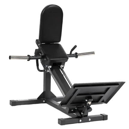 The Plate Loaded Linear Hack Squat machine, showcasing its robust frame, sled carriage, and cushioned pads