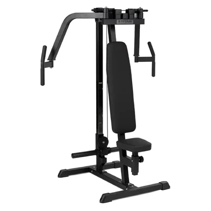 The Upper Body Plate Loaded Fly Machine, showcasing its compact, freestanding design and dual arms