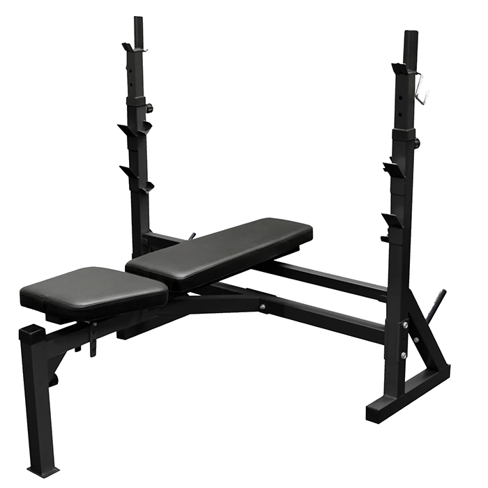 Valor Adjustable FID Bench Press Rack in a decline position for lower chest training Valor Adjustable FID Bench Press Rack in a decline position for lower chest training