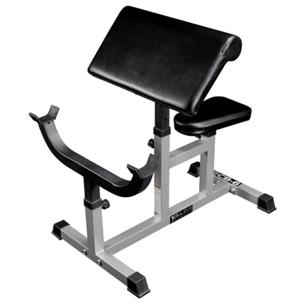Valor Adjustable Seated Preacher Curl Bench with solid steel frame and rubber end caps